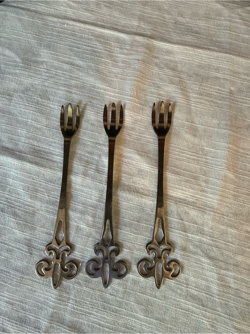 Fleur de Lis Stainless Silver-Tone Cocktail Forks - Set of 3